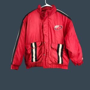 Men's Detroit Red Wings Puffer Jacket Logo Athletics NHL 2XL Red Black Vintage